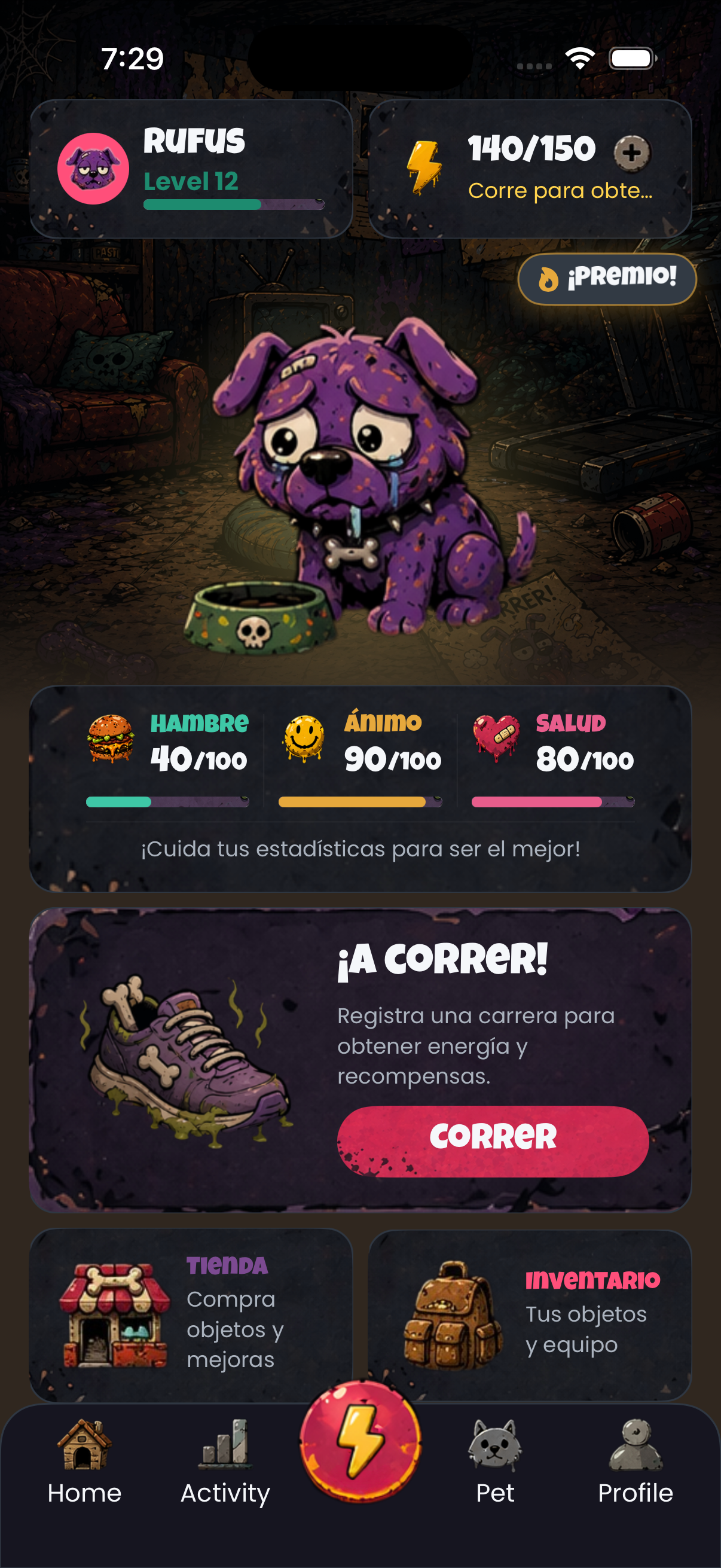 Pantalla de la app