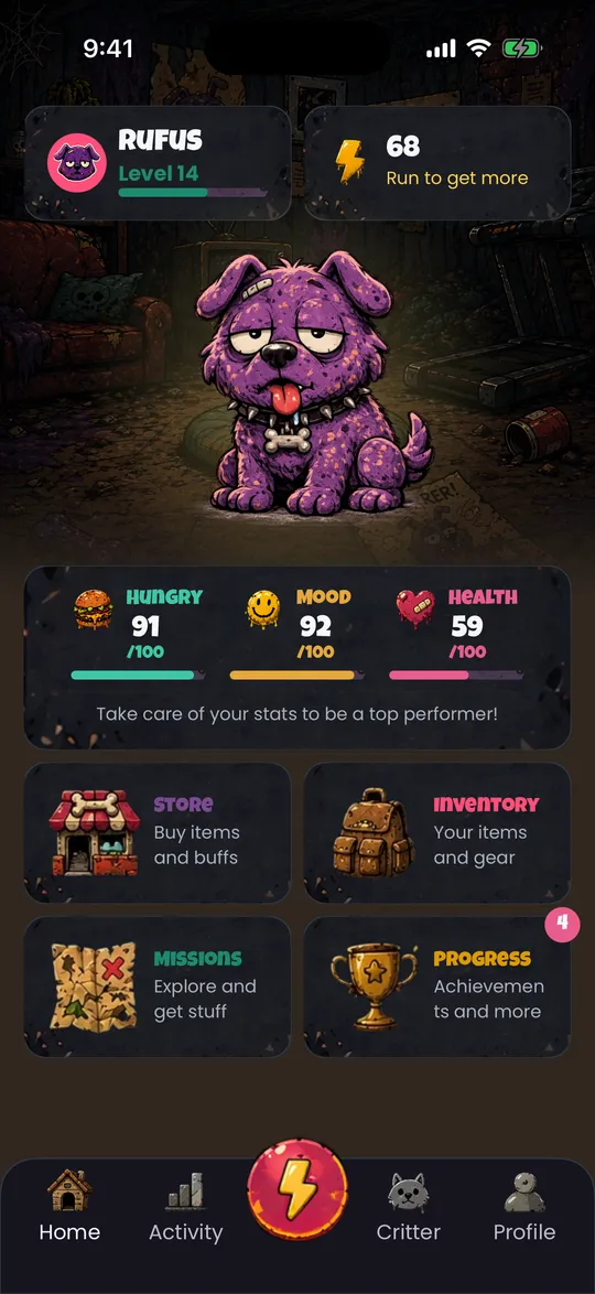 You run. Your Critter lives.